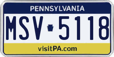 PA license plate MSV5118