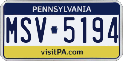 PA license plate MSV5194