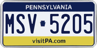 PA license plate MSV5205