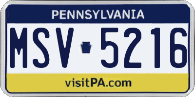 PA license plate MSV5216