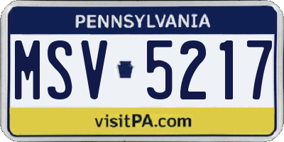 PA license plate MSV5217