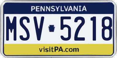 PA license plate MSV5218