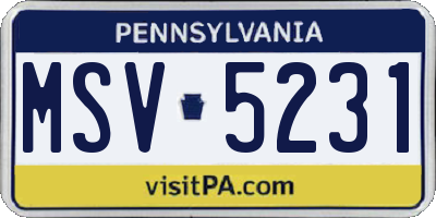 PA license plate MSV5231