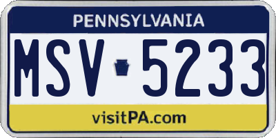 PA license plate MSV5233
