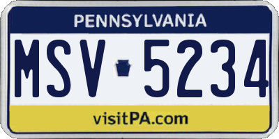 PA license plate MSV5234