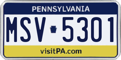PA license plate MSV5301
