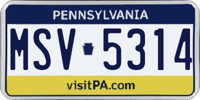 PA license plate MSV5314