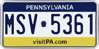 PA license plate MSV5361