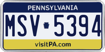 PA license plate MSV5394