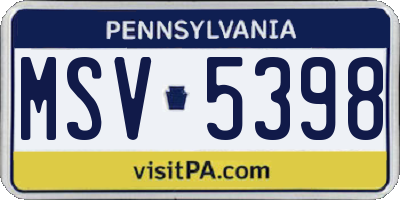 PA license plate MSV5398