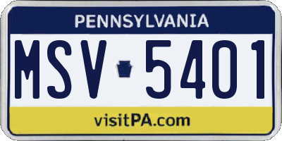 PA license plate MSV5401
