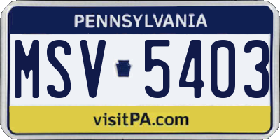 PA license plate MSV5403