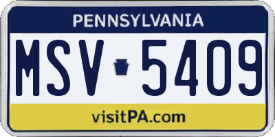 PA license plate MSV5409