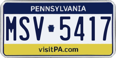 PA license plate MSV5417