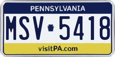 PA license plate MSV5418