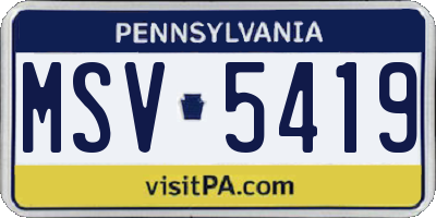 PA license plate MSV5419