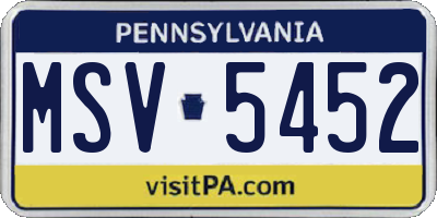 PA license plate MSV5452