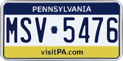 PA license plate MSV5476