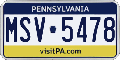 PA license plate MSV5478