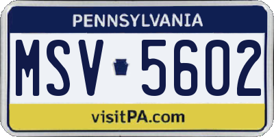 PA license plate MSV5602