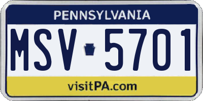 PA license plate MSV5701