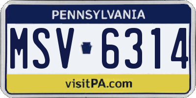 PA license plate MSV6314