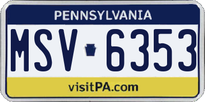 PA license plate MSV6353