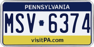 PA license plate MSV6374
