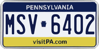 PA license plate MSV6402
