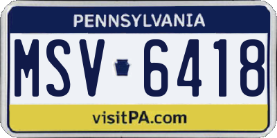 PA license plate MSV6418