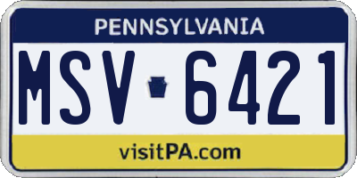 PA license plate MSV6421