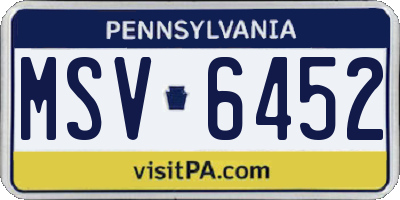 PA license plate MSV6452