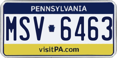 PA license plate MSV6463