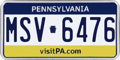 PA license plate MSV6476