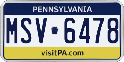 PA license plate MSV6478