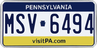 PA license plate MSV6494