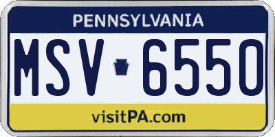 PA license plate MSV6550