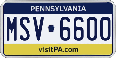 PA license plate MSV6600