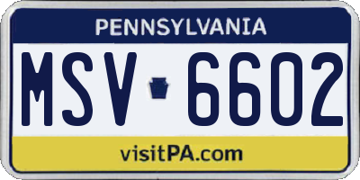PA license plate MSV6602