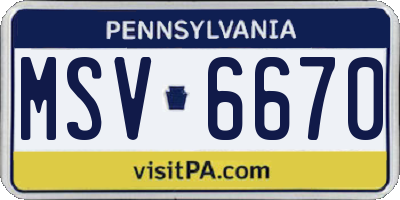 PA license plate MSV6670