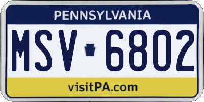 PA license plate MSV6802