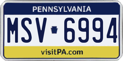 PA license plate MSV6994