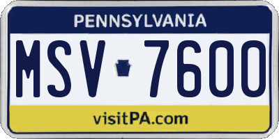 PA license plate MSV7600