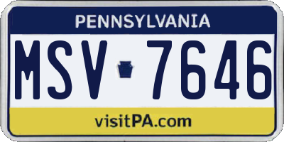 PA license plate MSV7646