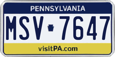 PA license plate MSV7647