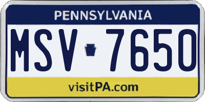 PA license plate MSV7650