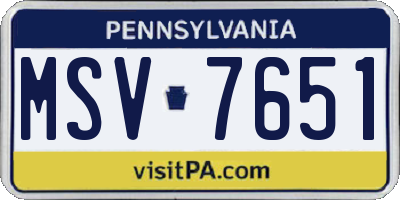 PA license plate MSV7651