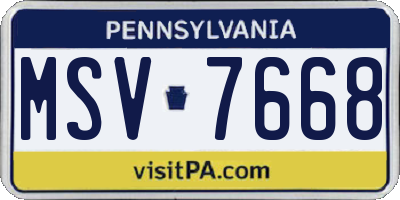 PA license plate MSV7668