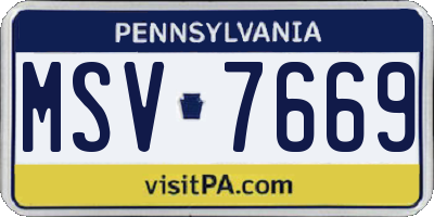 PA license plate MSV7669