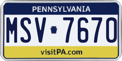 PA license plate MSV7670